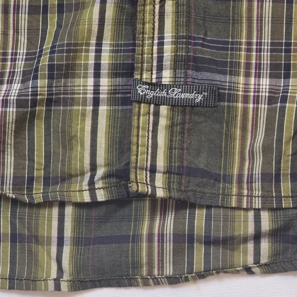 English Laundry Blaque Label Mens XL Plaid Button Down Shirt Olive Green Cotton